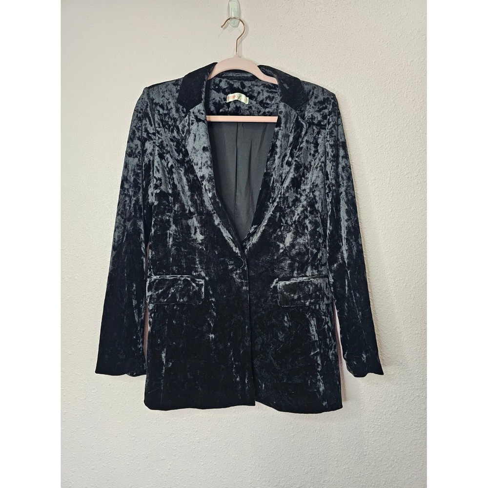 Intempo Womens Black Crushed Velvet Single Button Blazer Jacket Small